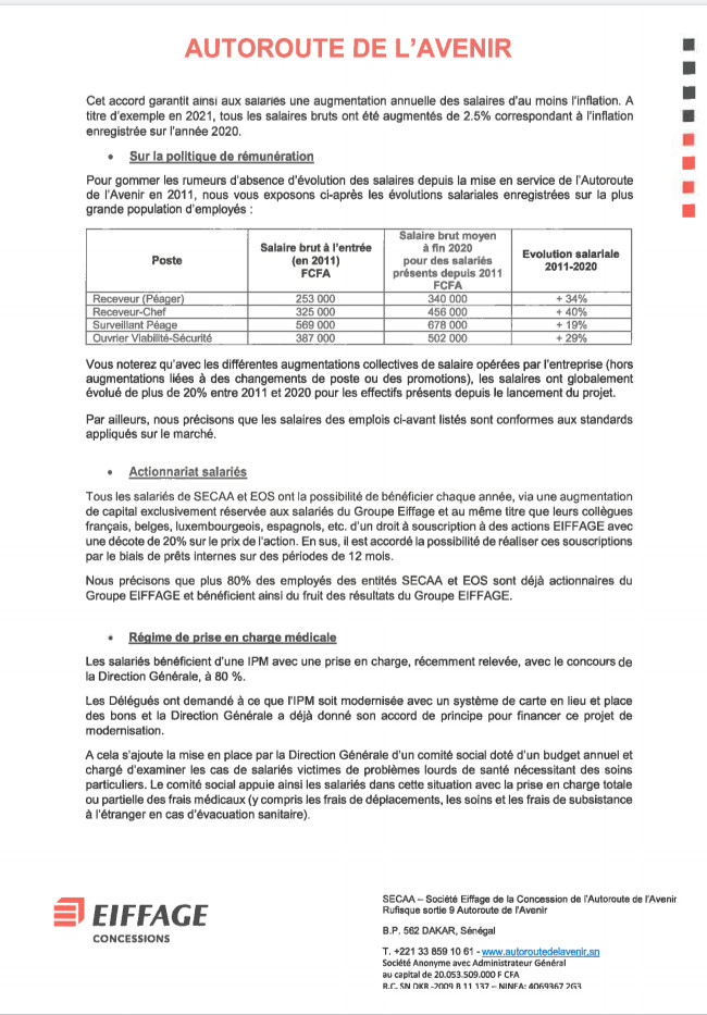 Grève des délégués du personnel de l’Autoroute à péage : le directeur Xavier Idier brandit des éléments phares de sa politique sociale