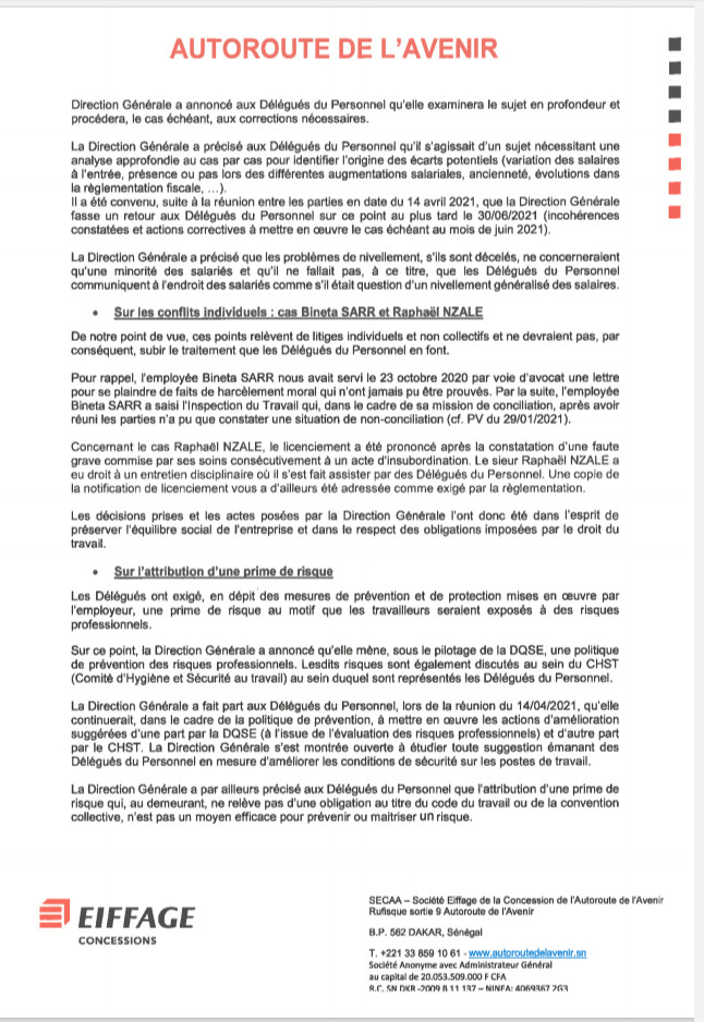Grève des délégués du personnel de l’Autoroute à péage : le directeur Xavier Idier brandit des éléments phares de sa politique sociale