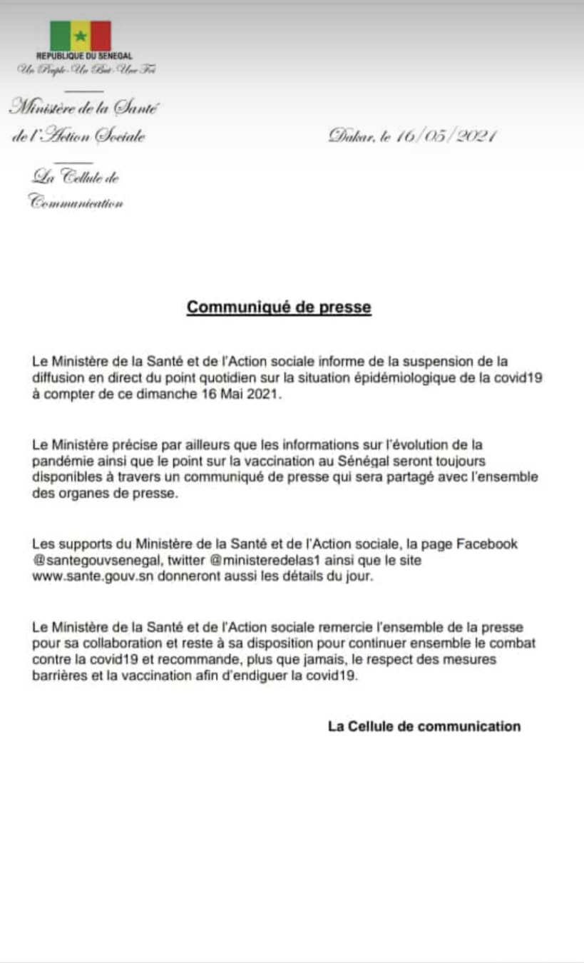 Le ministère de la Santé annonce la fin des Points Covid-19 en direct