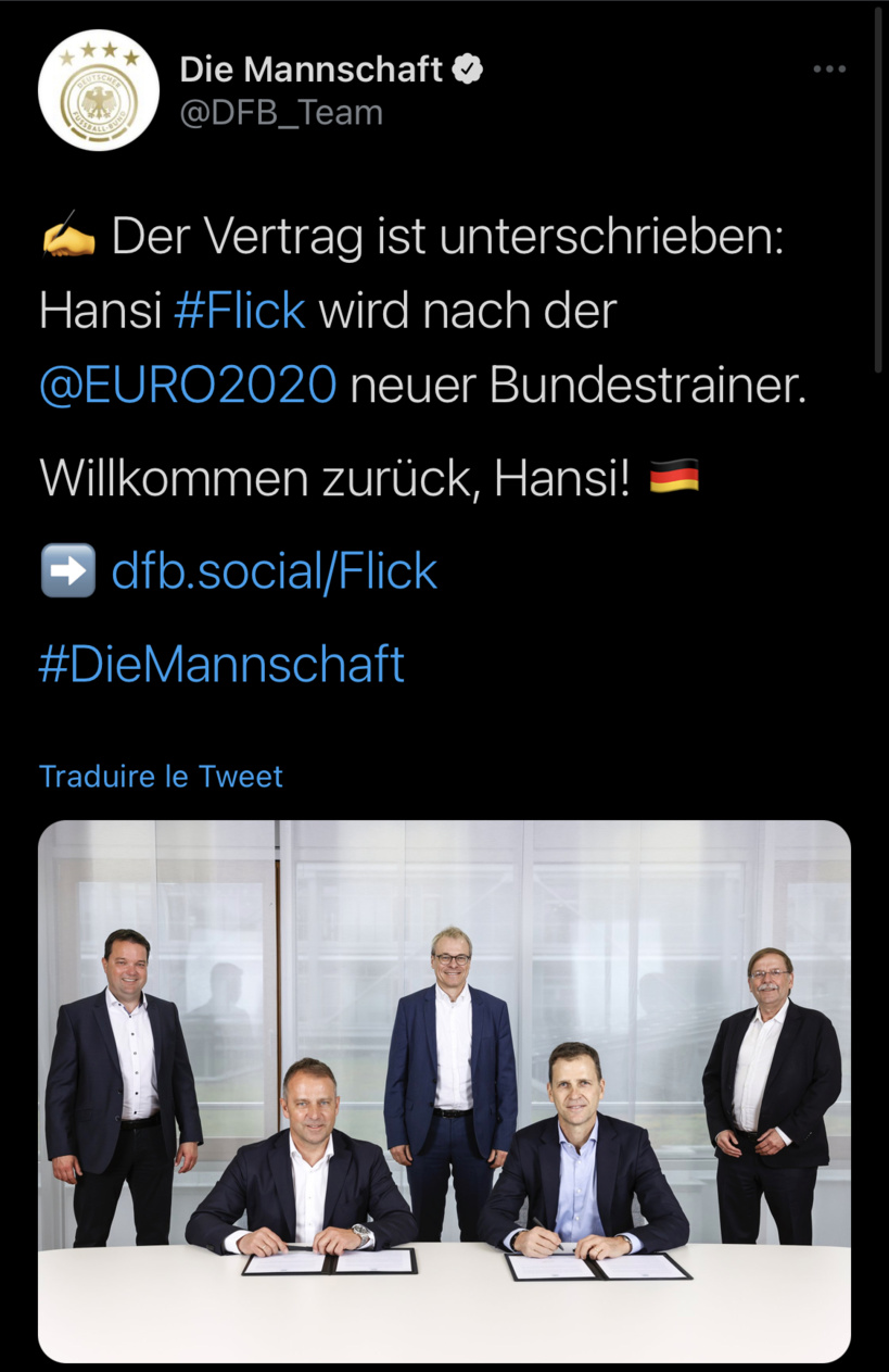 Hansi Flick va prendre la suite de Joachim Löw sur le banc de l'Allemagne après l'Euro 2021. Hansi Flick va prendre la suite de Joachim Löw sur le banc de l'Allemagne après l'Euro 2021.