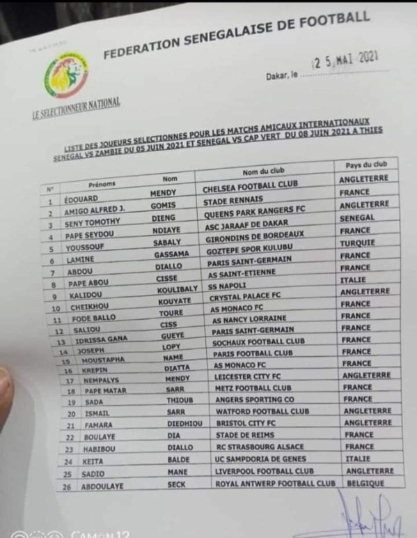 Matchs amicaux du mois de juin: 26 "Lions" convoqués...Pape Seydou Ndiaye revient, Sima absent !