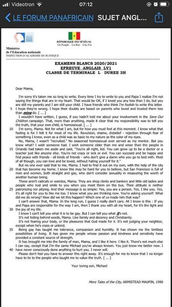 L'IA Rufisque dissimule un sondage scandaleux sur l'acceptation de l'homosexualité dans l'épreuve Anglais de l'examen blanc