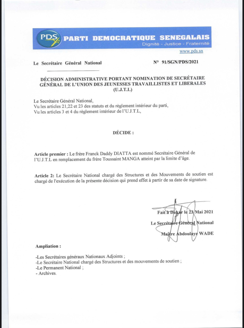 Frank Daddy Diatta du Meel remplace Toussaint Manga à la tête de l’UJTL Frank Daddy Diatta du Meel remplace Toussaint Manga à la tête de l’UJTL