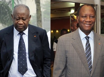 Laurent Gbagbo (g) et Alassane Ouattara (d).