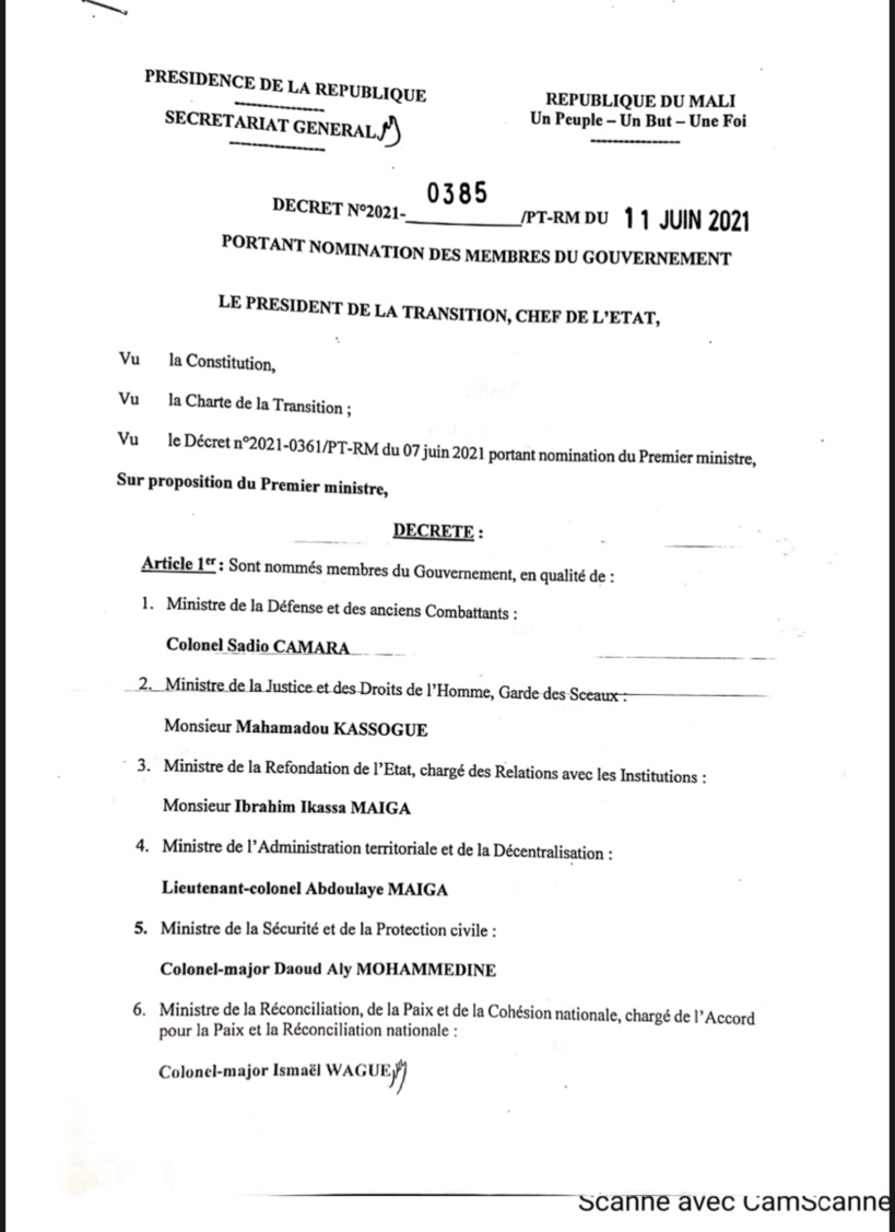 La liste du nouveau Gouvernement du Mali avec 25 ministres La liste du nouveau Gouvernement du Mali avec 25 ministres