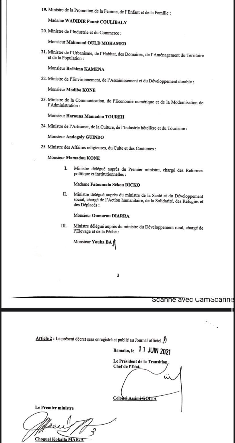La liste du nouveau Gouvernement du Mali avec 25 ministres La liste du nouveau Gouvernement du Mali avec 25 ministres