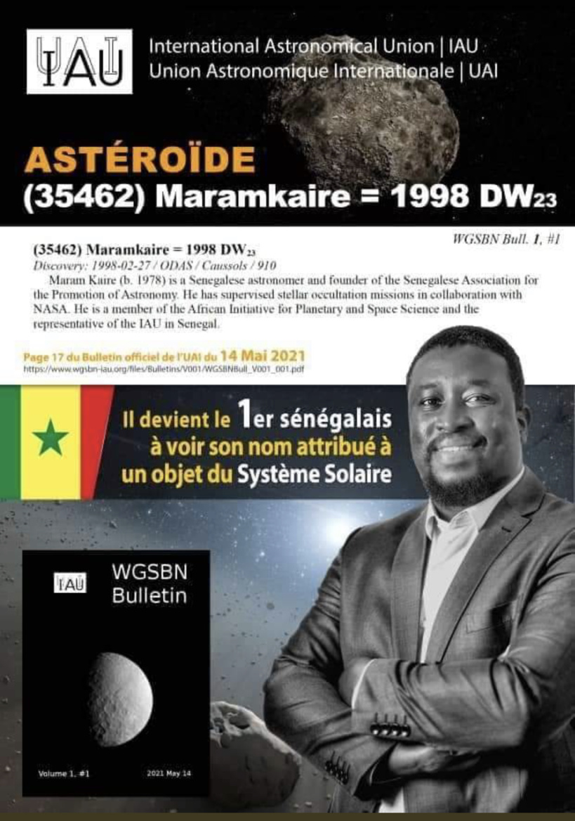 Le Sénégal honoré : Maram Kaire devient le premier sénégalais dont un astéroïde porte le nom