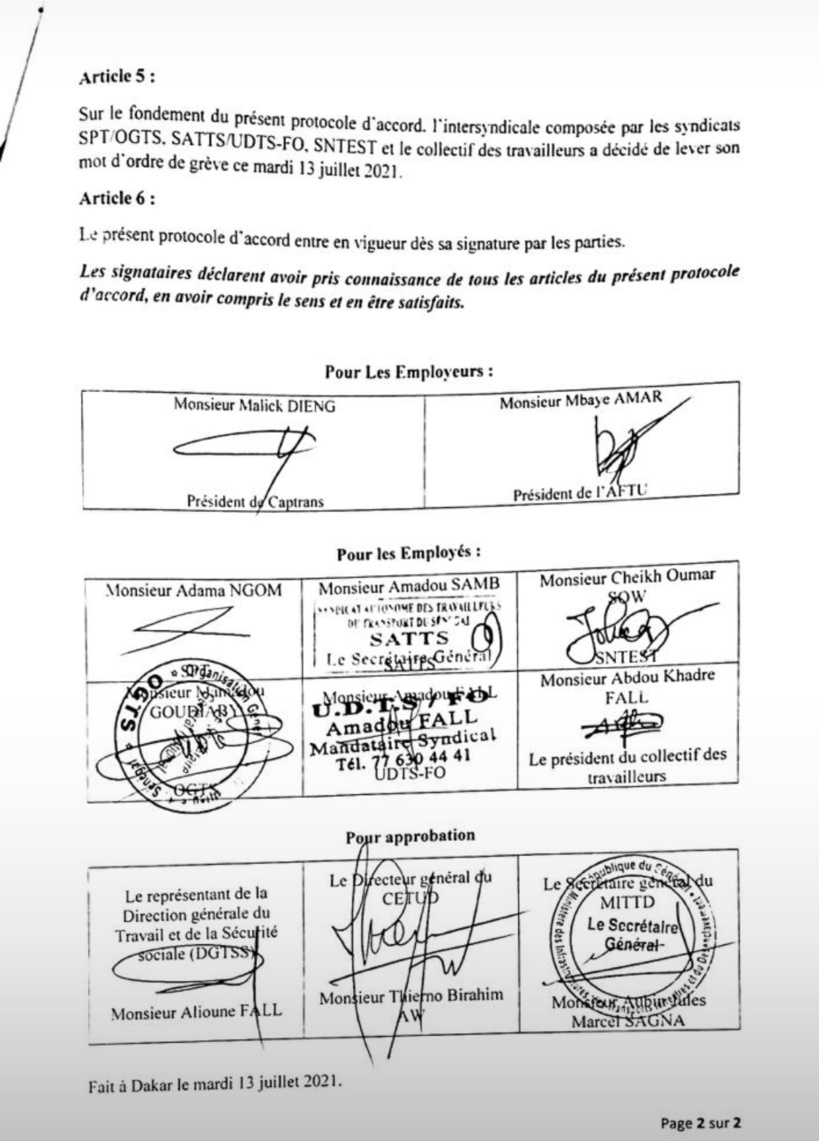 Les syndicalistes de l’AFTU mettent fin à leur grève (Document) Les syndicalistes de l’AFTU mettent fin à leur grève (Document)