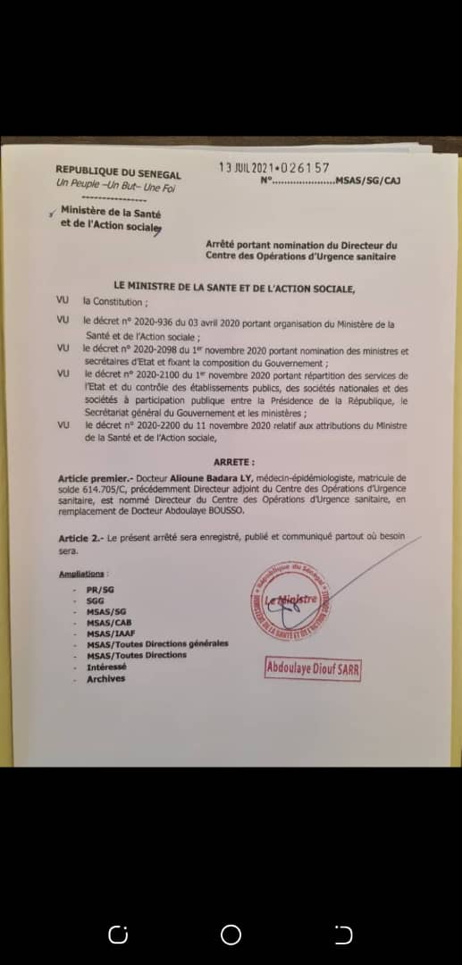 Direction COUS: Dr Alioune Badara Ly remplace officiellement le Dr Bousso