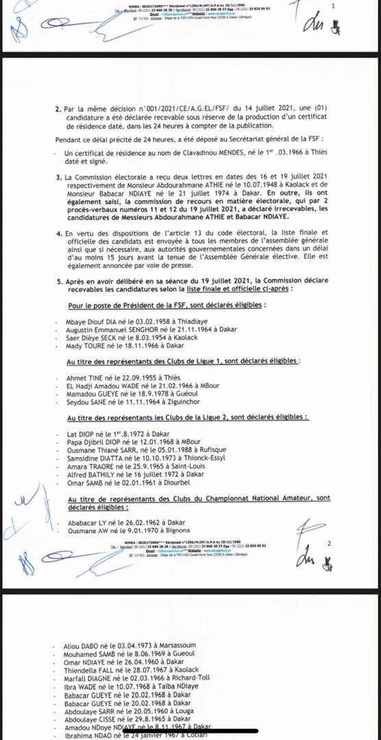 Présidence fédération de football sénégalais : 5 candidatures déclarées recevables (Document)