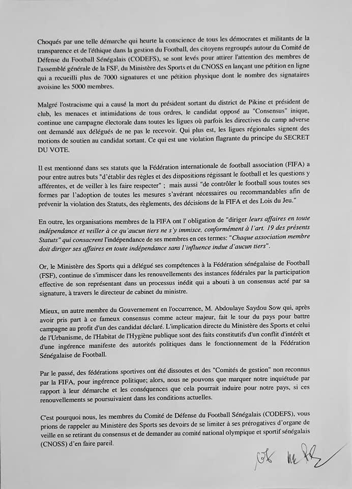 Renouvellement des instances de la FSF : Le Comité de défense du Football Sénégalais interpelle la FIFA