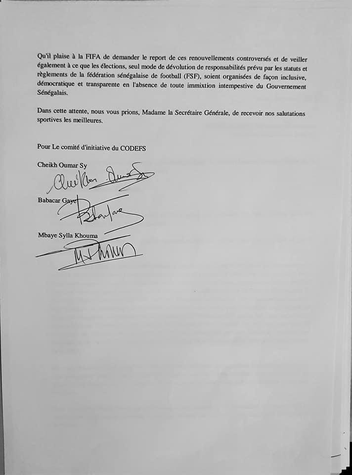 Renouvellement des instances de la FSF : Le Comité de défense du Football Sénégalais interpelle la FIFA