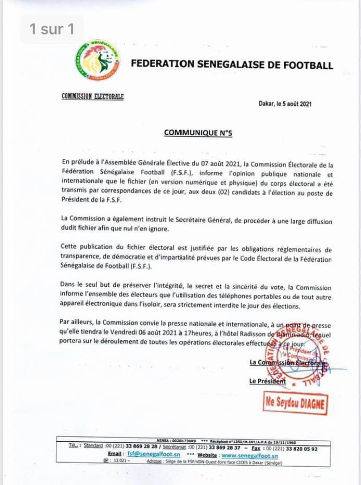 Election FS: le fichier électoral à la disposition des deux candidats 