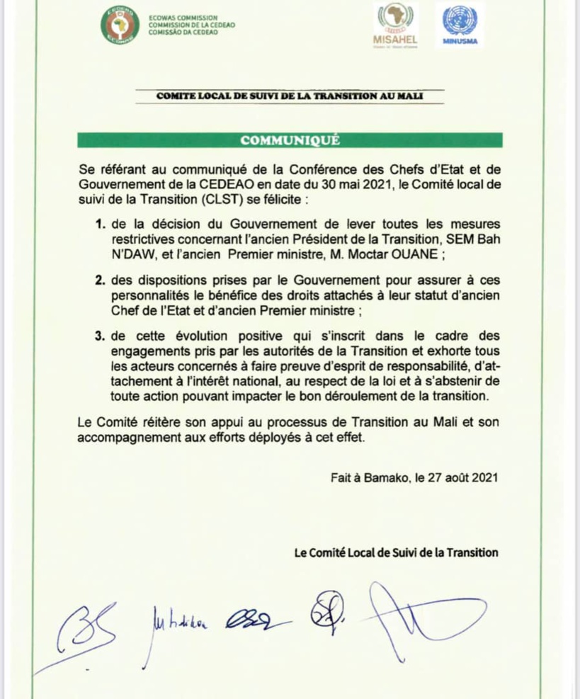 Mali : Bah N'daw et Moctar Ouane désormais libres (officiel) Mali : Bah N'daw et Moctar Ouane désormais libres (officiel)