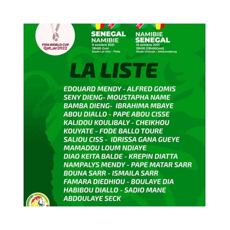 ​Liste des « Lions » contre la Namibe : Bamba Dieng et Bouna Sarr intègrent la Tanière