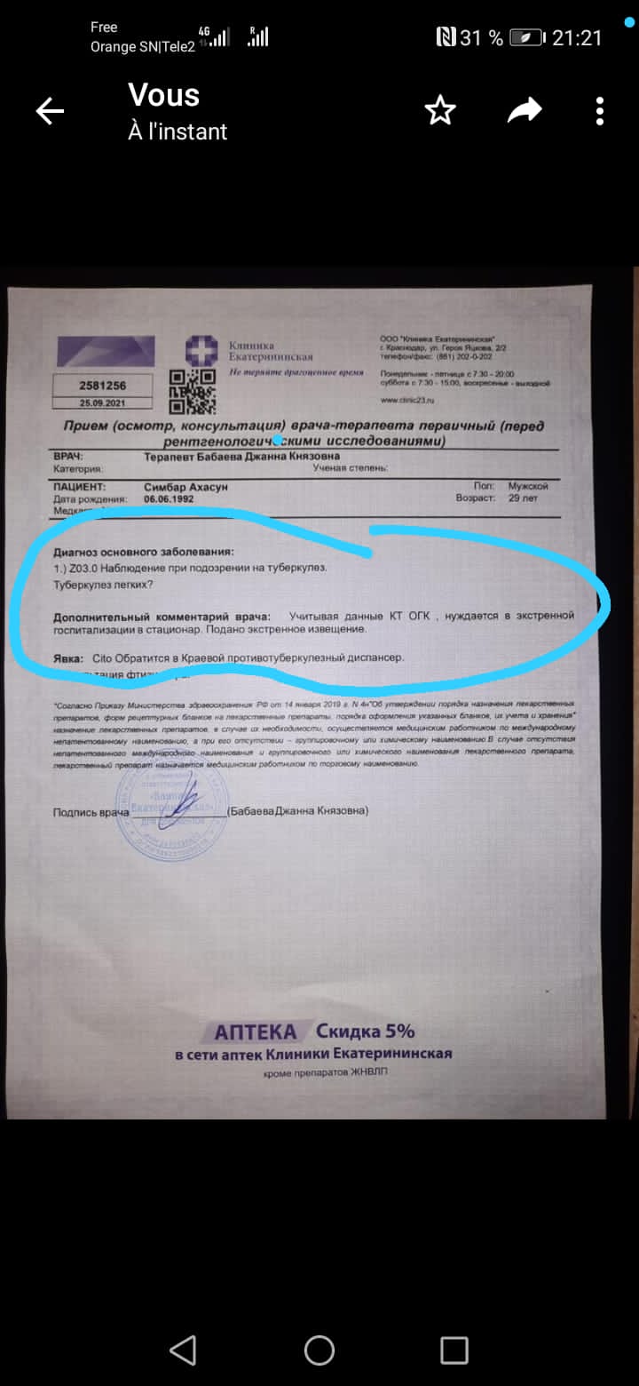 Le diagnostic des médecins russes sur l’état d’un des poumons de Malang Diédhiou