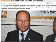 Edgard Razafindravahy désigné candidat du TGV, parti d'Andry Rajoelina à la présidentielle de juillet 2013, et maire d'Antananarivo. www.africanaute.com