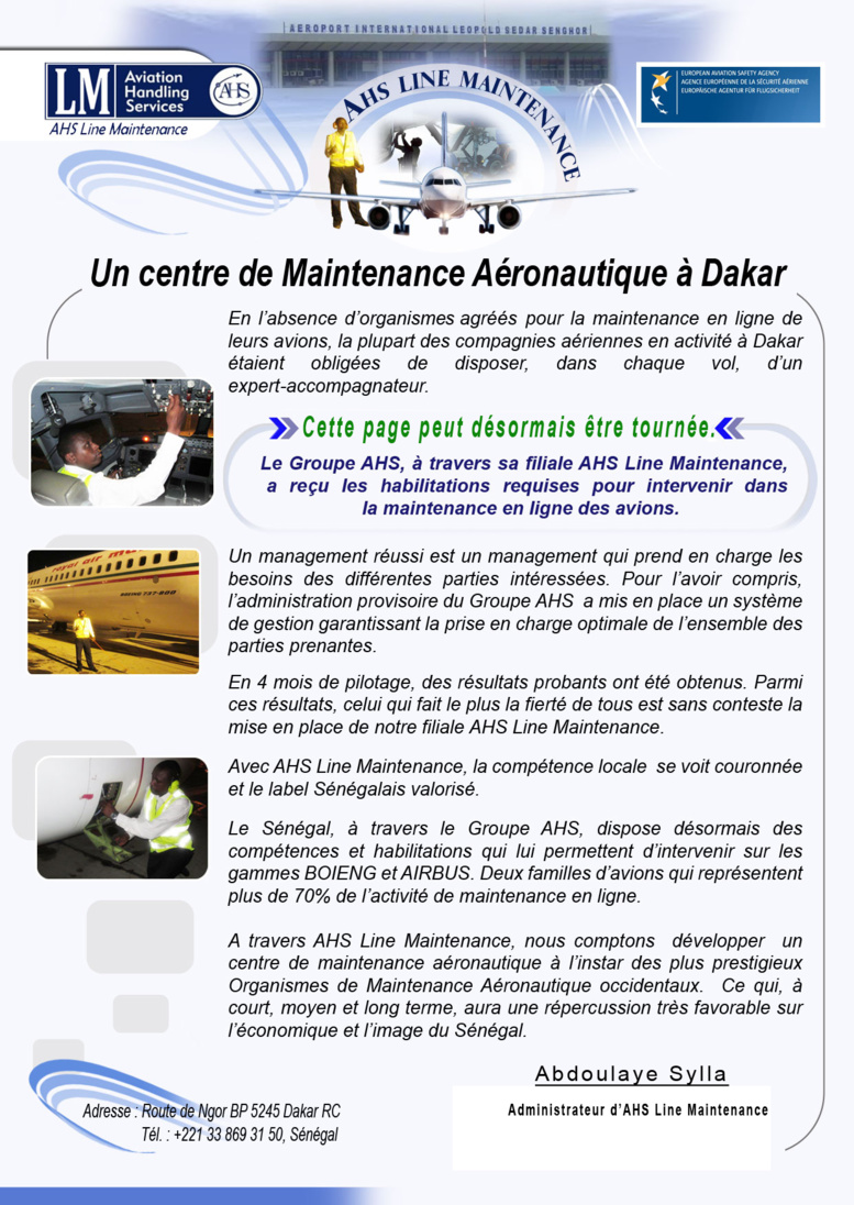AHS habilitée Line Maintenance: un centre de Maintenance aéronautique à Dakar
