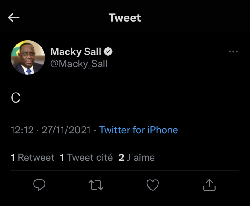 Twitter: le Président Macky Sall fait un post bizarre et supprime quelques minutes après