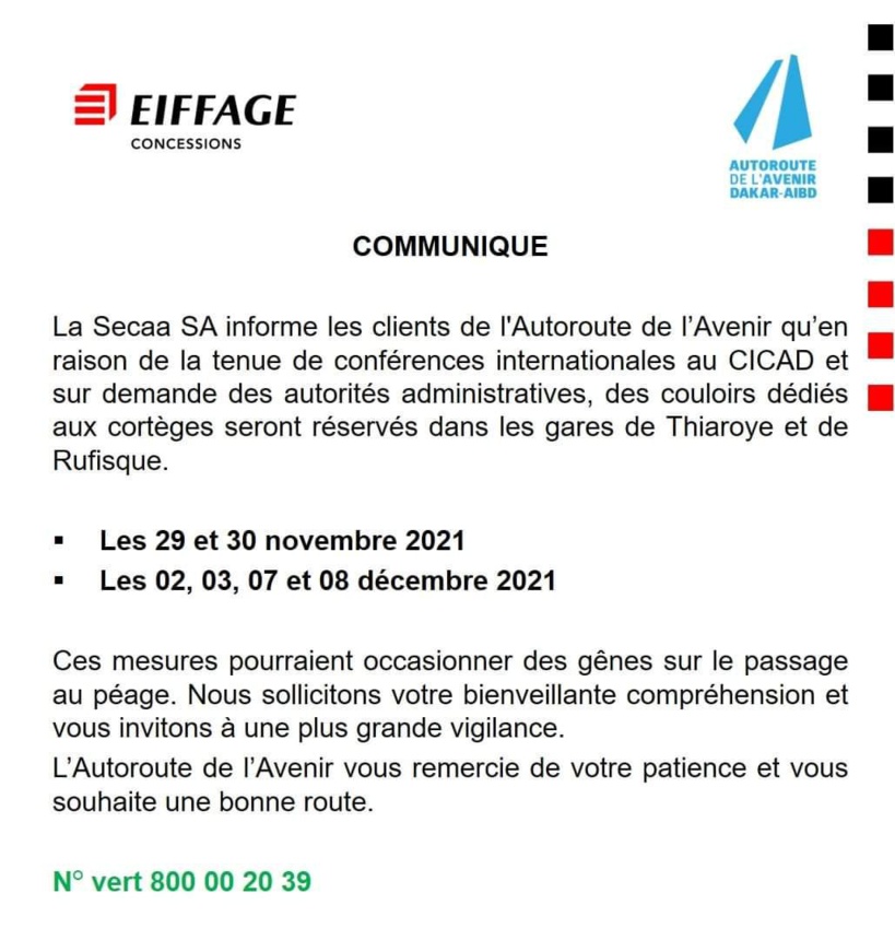 Série de Conférences internationales au CICAD: La SECAA annonce des perturbations sur l’Autoroute de l’Avenir Série de Conférences internationales au CICAD: La SECAA annonce des perturbations sur l’Autoroute de l’Avenir