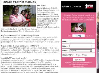 Capture d’écran du portrait d’Esther Madudu sur le site de l’association AMREF. AMREF