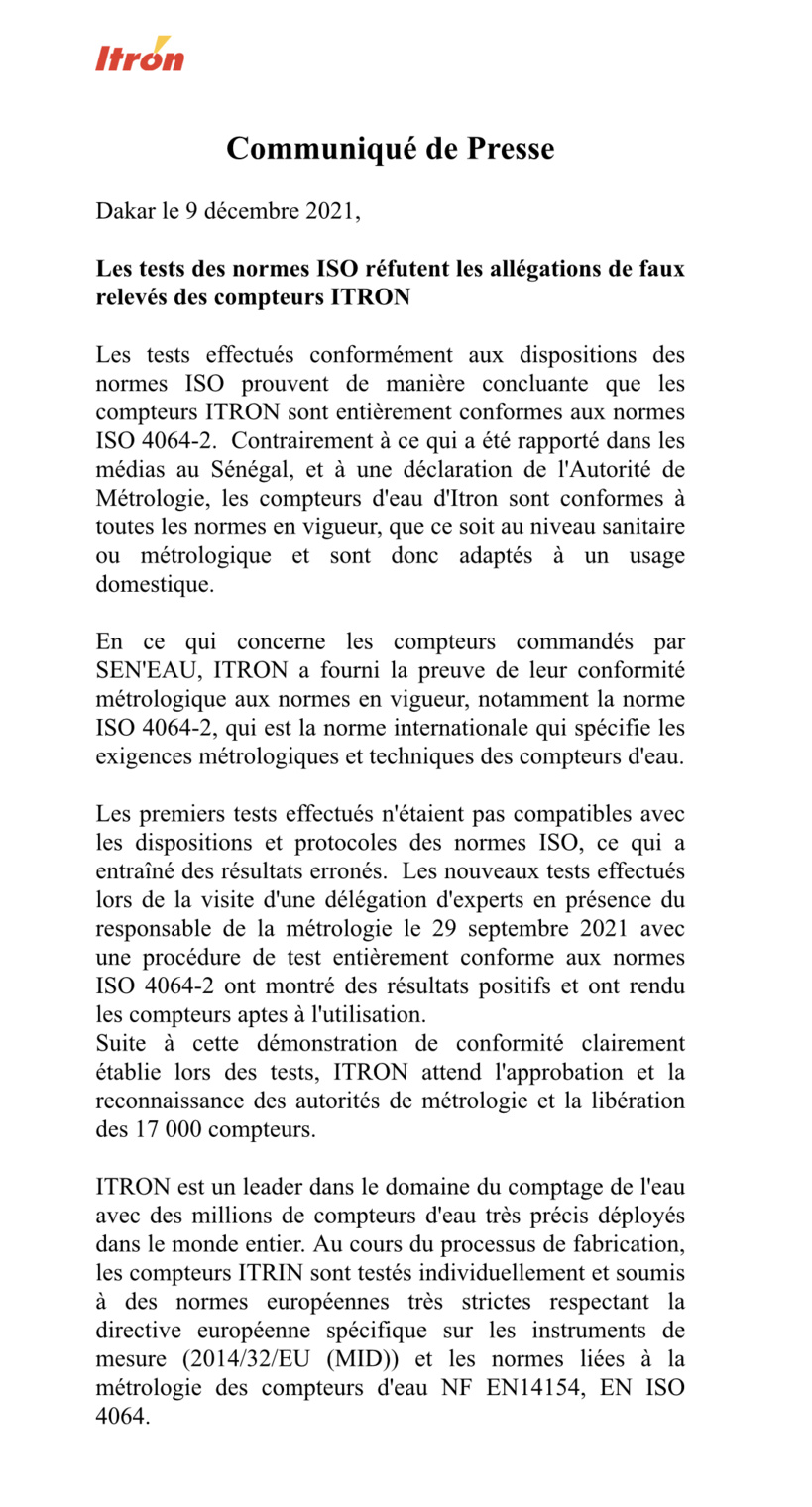 Les tests des normes ISO réfutent les allégations de faux relevés des compteurs ITRON Les tests des normes ISO réfutent les allégations de faux relevés des compteurs ITRON