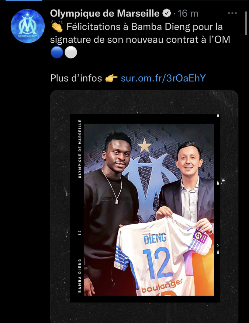 L'OM annonce la signature d'un nouveau contrat pour Bamba Dieng L'OM annonce la signature d'un nouveau contrat pour Bamba Dieng