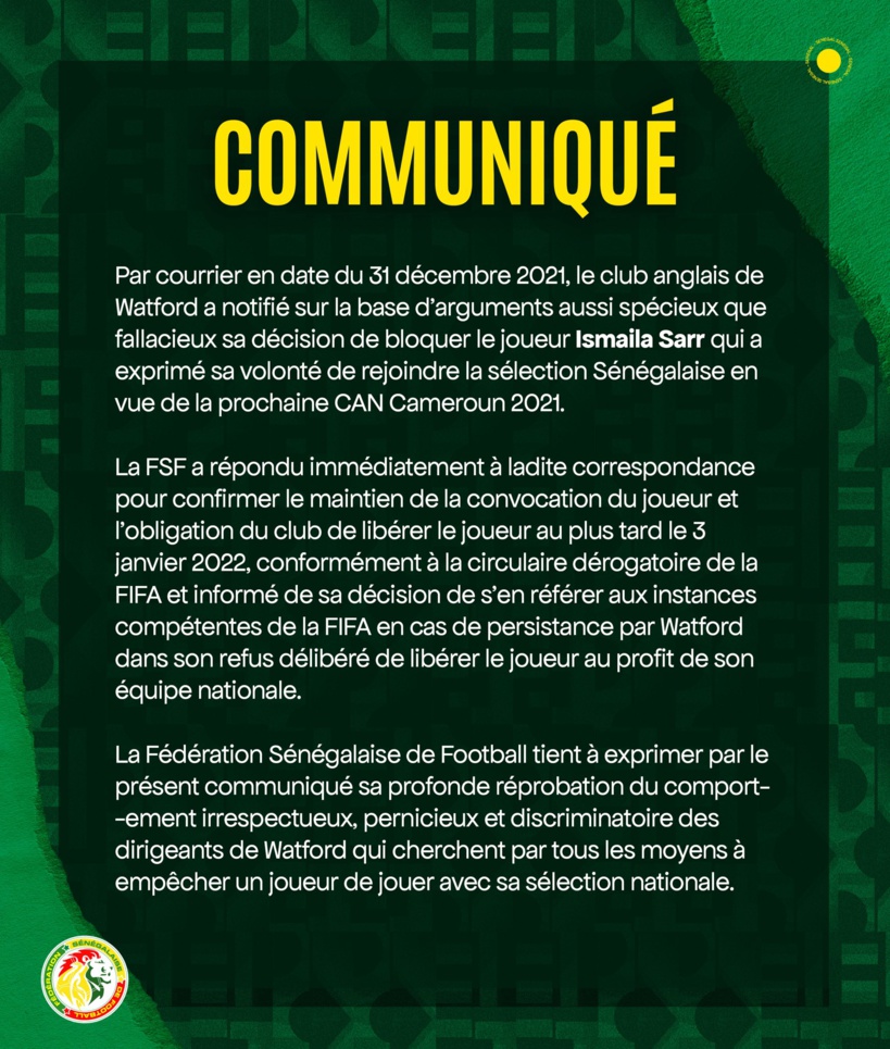 Ismaila Sarr retenu en Angleterre: le Sénégal engage un bras de fer contre Watford Ismaila Sarr retenu en Angleterre: le Sénégal engage un bras de fer contre Watford