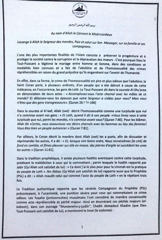 Homosexualité au Sénégal: le Khalife général des mourides dénonce "toute action visant à promouvoir ce crime"
