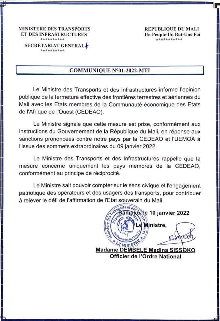 Sanctionné par la Cédéao, le Mali applique le principe de la réciprocité et ferme ses frontières