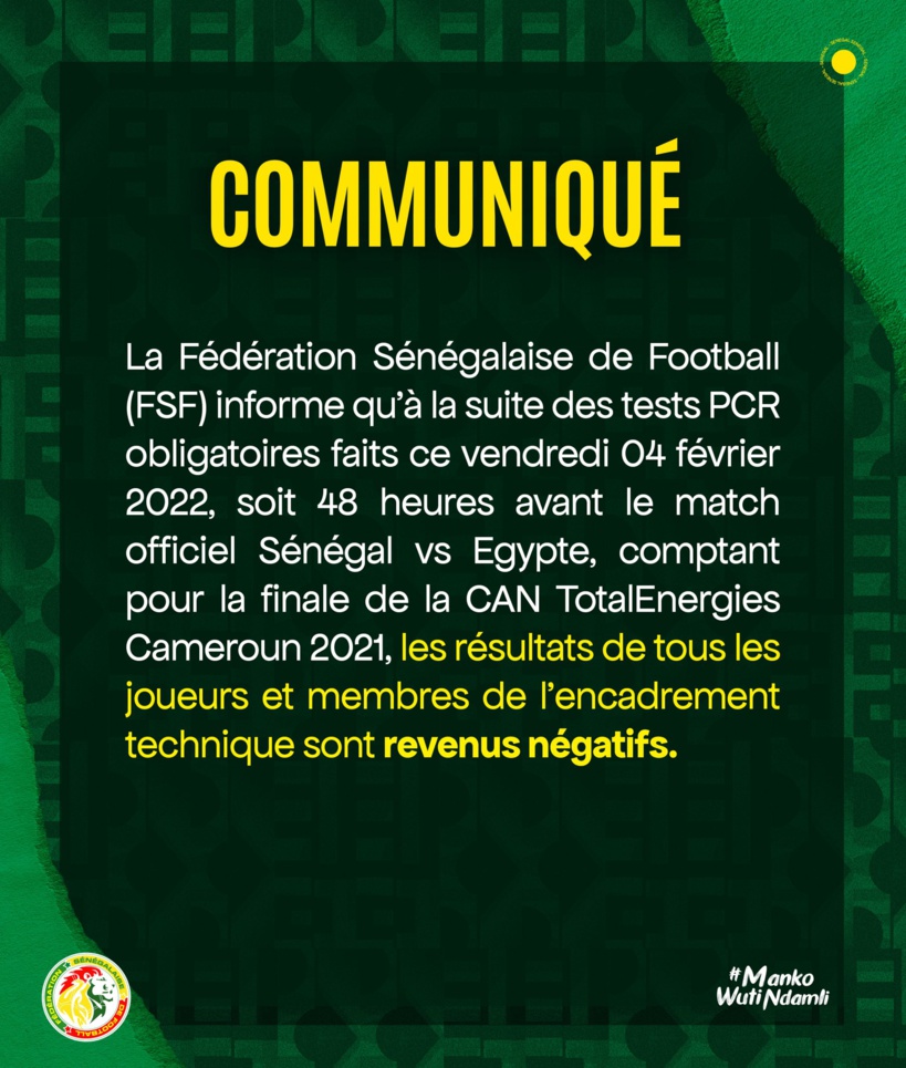 Sénégal vs Egypte : Zéro cas de Covid-19 chez les « Lions » à 48 heures du match Sénégal vs Egypte : Zéro cas de Covid-19 chez les « Lions » à 48 heures du match