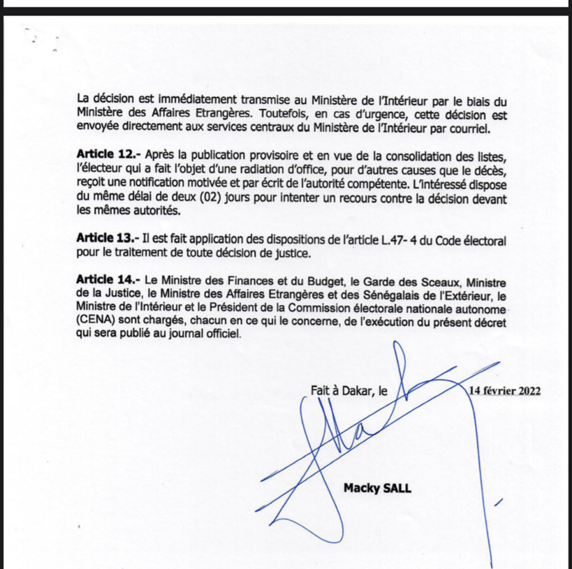 Révision exceptionnelle des listes électorales du 7 au 31 mars 2022 (Décret)