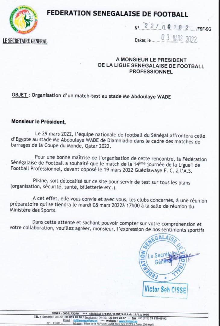 La FSF délocalise le choc As Pikine-Guédiawaye FC au Stade Abdoulaye Wade pour tester l’organisation de Sénégal-Egypte