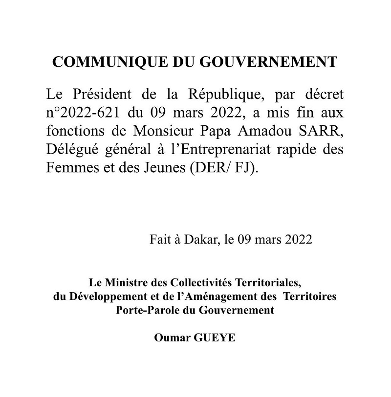 ​DER/FJ : Macky vire Papa Amadou Sarr