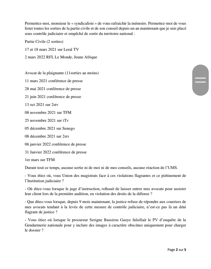 La réplique salée de Ousmane Sonko à l'Union des magistrats du Sénégal