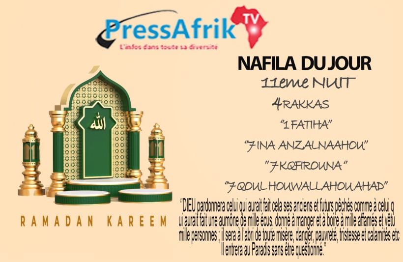 Ramadan-Nafila de la 11ème NUIT : 4 rakkas pour "une aumône de mille écus" Ramadan-Nafila de la 11ème NUIT : 4 rakkas pour "une aumône de mille écus"