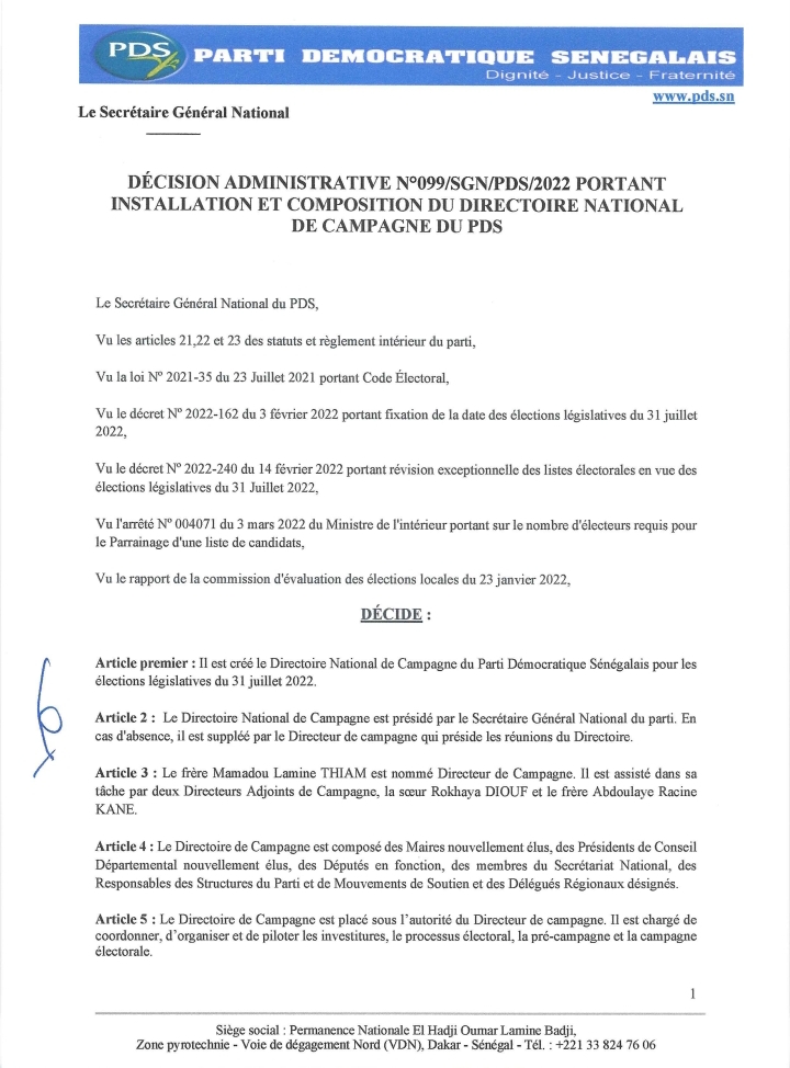 Législatives de juillet : Wade dévoile la composition du directoire de campagne du Pds (document)