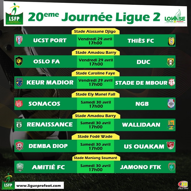 ​Ligue 2 (20ème journée avancée) : Stade de Mbour pour prendre la première place