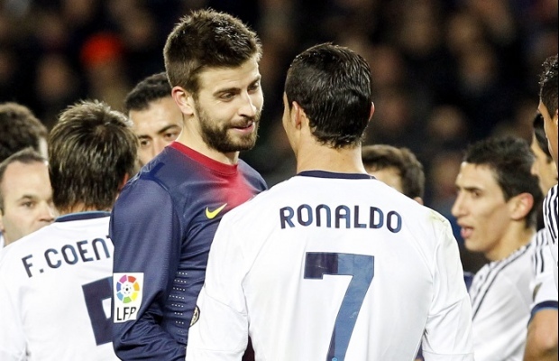 Cristiano Ronaldo (Real Madrid) et Gerald Pique (FC Barcelone)