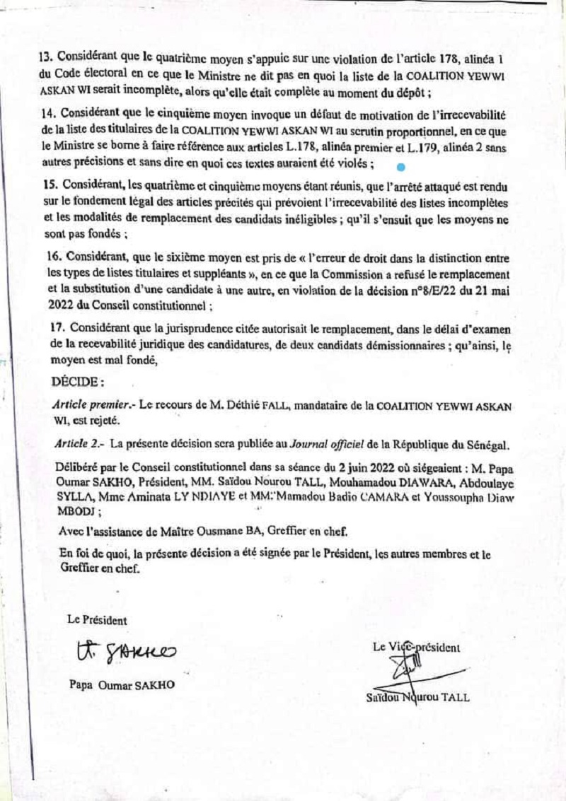 Demande d’annulation de la décision du Ministre de l’Intérieur : le recours de YAW rejeté par le Conseil Constitutionnel Demande d’annulation de la décision du Ministre de l’Intérieur : le recours de YAW rejeté par le Conseil Constitutionnel