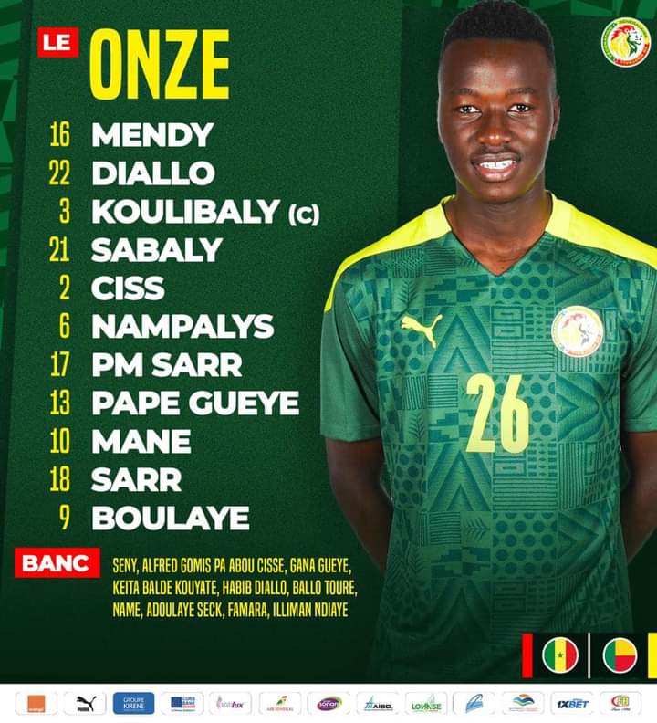 Le onze de départ des Lions du Sénégal contre le Bénin