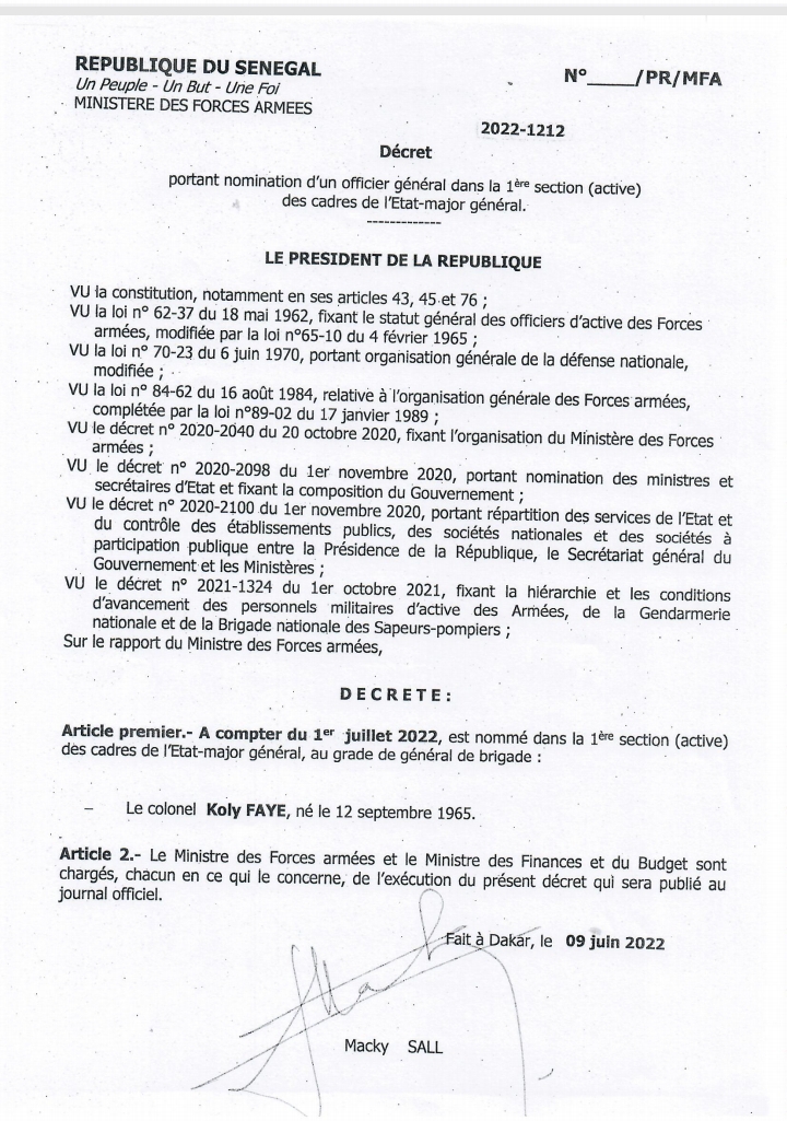 Forces Armées: Macky Sall signe plusieurs décrets portant promotion et nominations