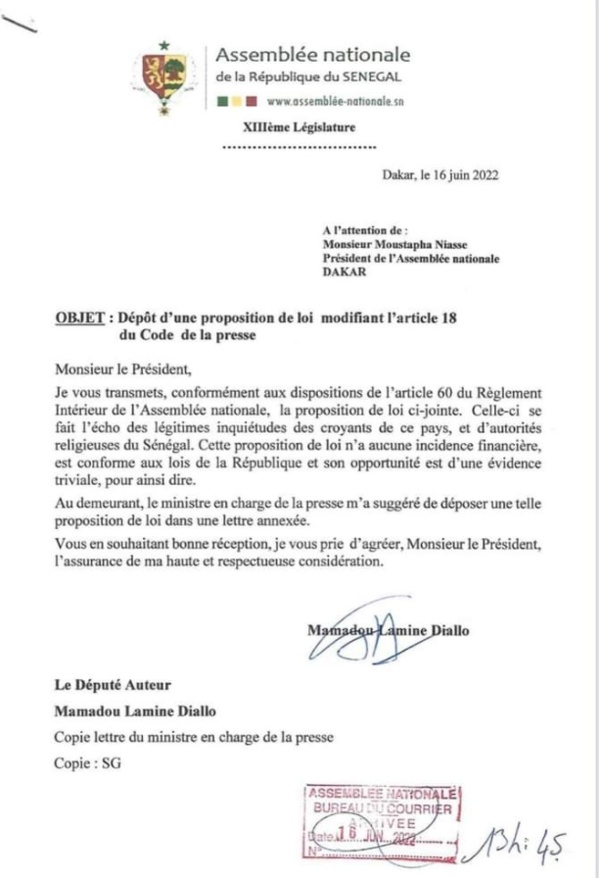 Le député Mamadou Lamine Diallo dépose une proposition de loi supprimant l'expression « orientation sexuelle » dans le code la presse Le député Mamadou Lamine Diallo dépose une proposition de loi supprimant l'expression « orientation sexuelle » dans le code la presse