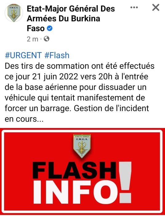 Des tirs entendus à Ouagadougou: l’Armée s’explique et rassure