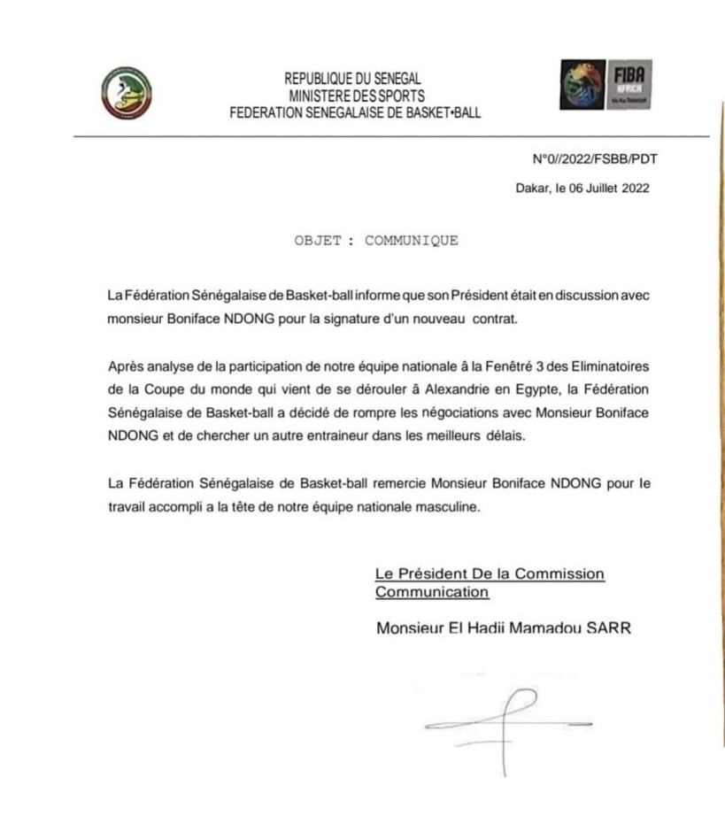 Entraineur des "Lions" : La Fédération sénégalaise de basket-ball se sépare de Boniface Ndong Entraineur des "Lions" : La Fédération sénégalaise de basket-ball se sépare de Boniface Ndong
