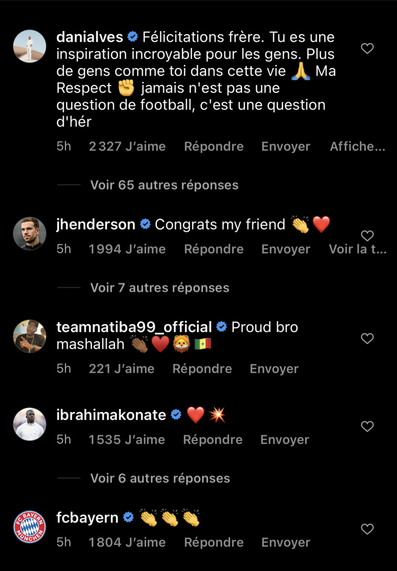 Dani Alves à Sadio Mané après son deuxième sacre aux CAF Awards: « tu es une inspiration incroyable pour les gens »