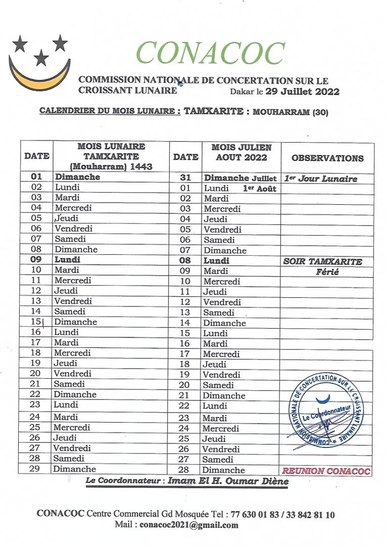 Sénégal: le nouvel An musulman célébré le 08 août, informé la CONACOC