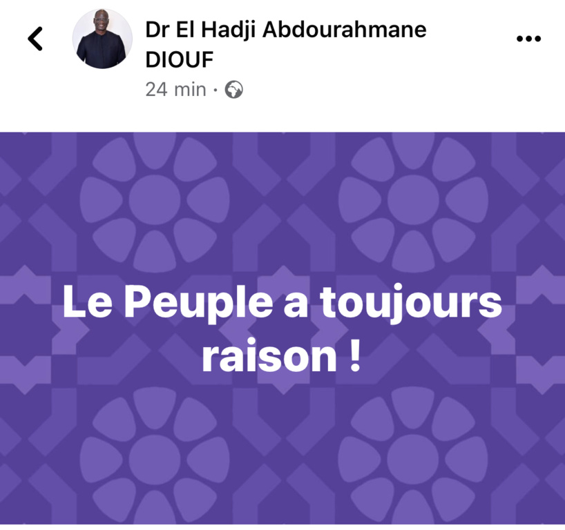 Dr Abdourahmane Diouf de AAR Sénégal se résigne: « le peuple a toujours raison »