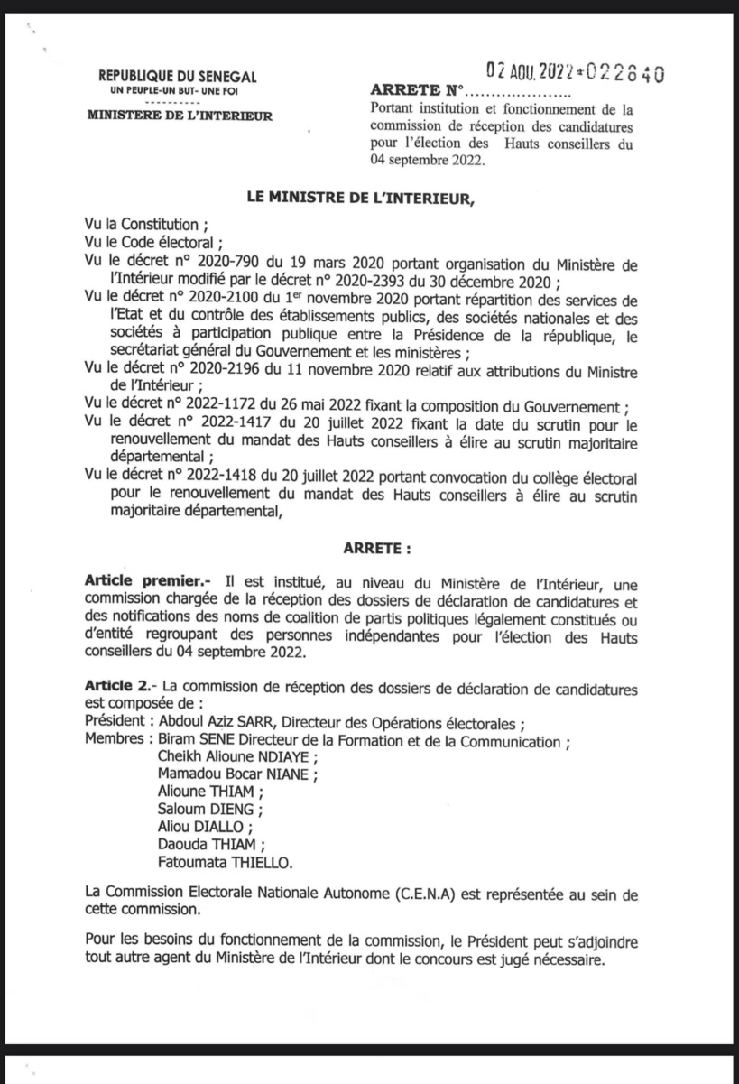 Election des hauts conseils du 04 septembre : le dépôt des dossiers de candidature prévu pour la période du 09 au 14 août