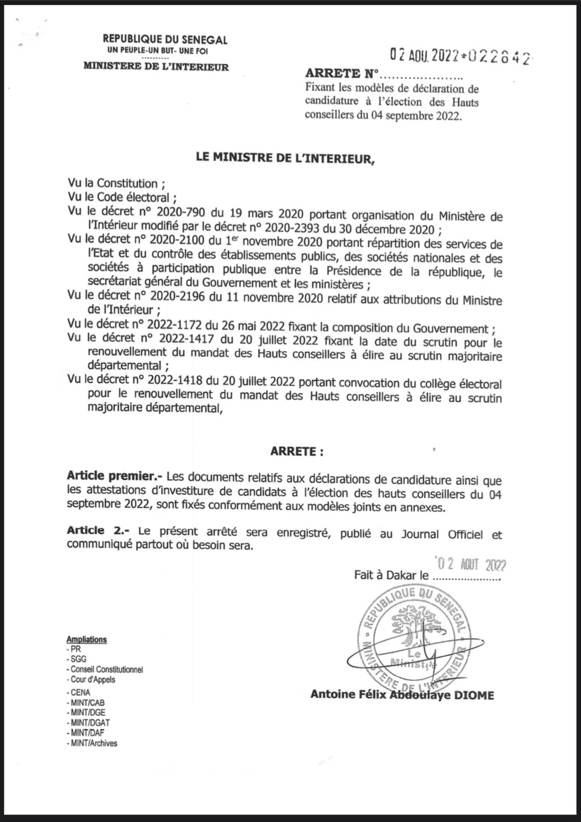 Election des hauts conseils du 04 septembre : le dépôt des dossiers de candidature prévu pour la période du 09 au 14 août